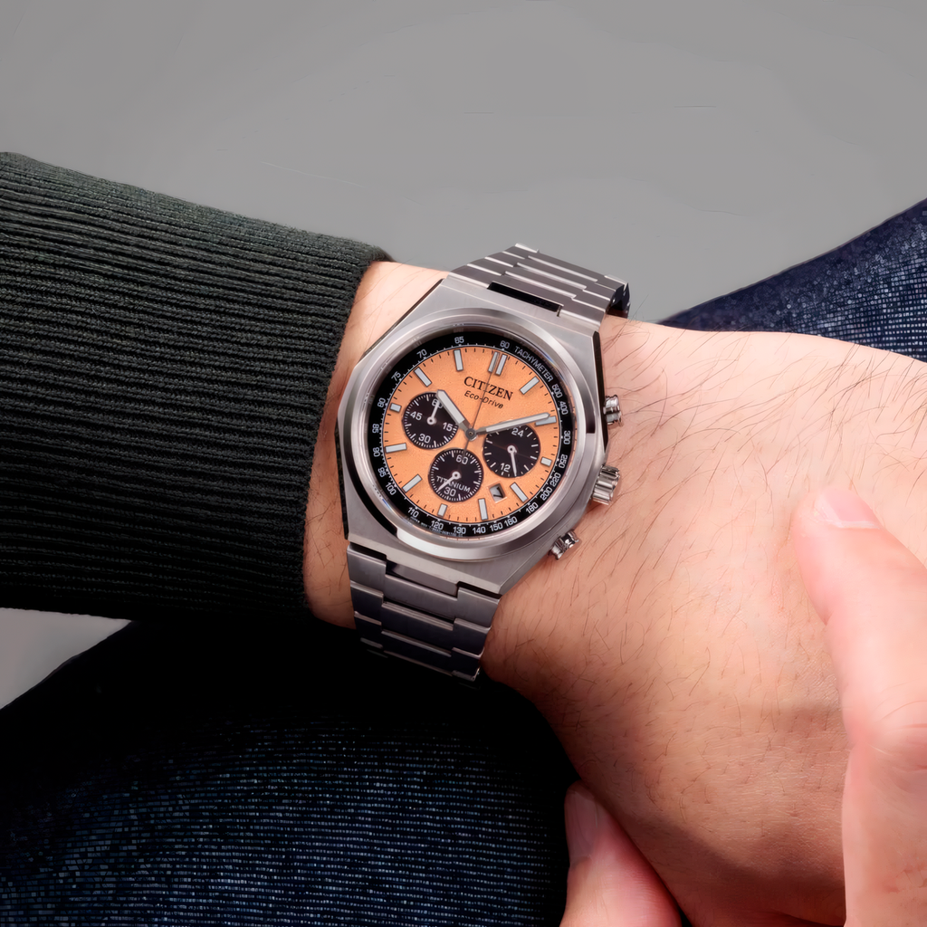 Relógio CITIZEN Masculino Eco-Drive Zenshin Chrono Super Titanium Salmon CA4610-85Z