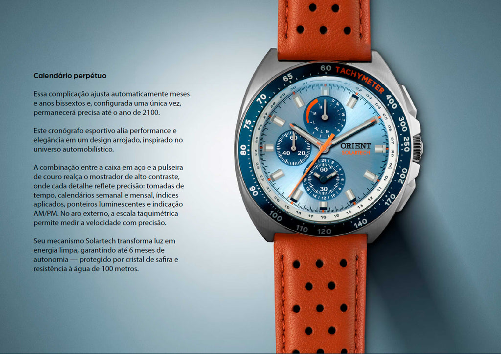 Relógio ORIENT SolarTech Elite Land MBSCC070 *Calendário Perpétuo