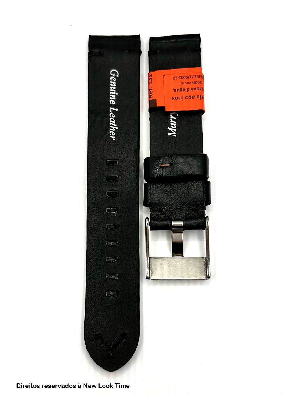 Pulseira Couro Preto Relógios 20mm Montan Costura Preta Fivela Prata