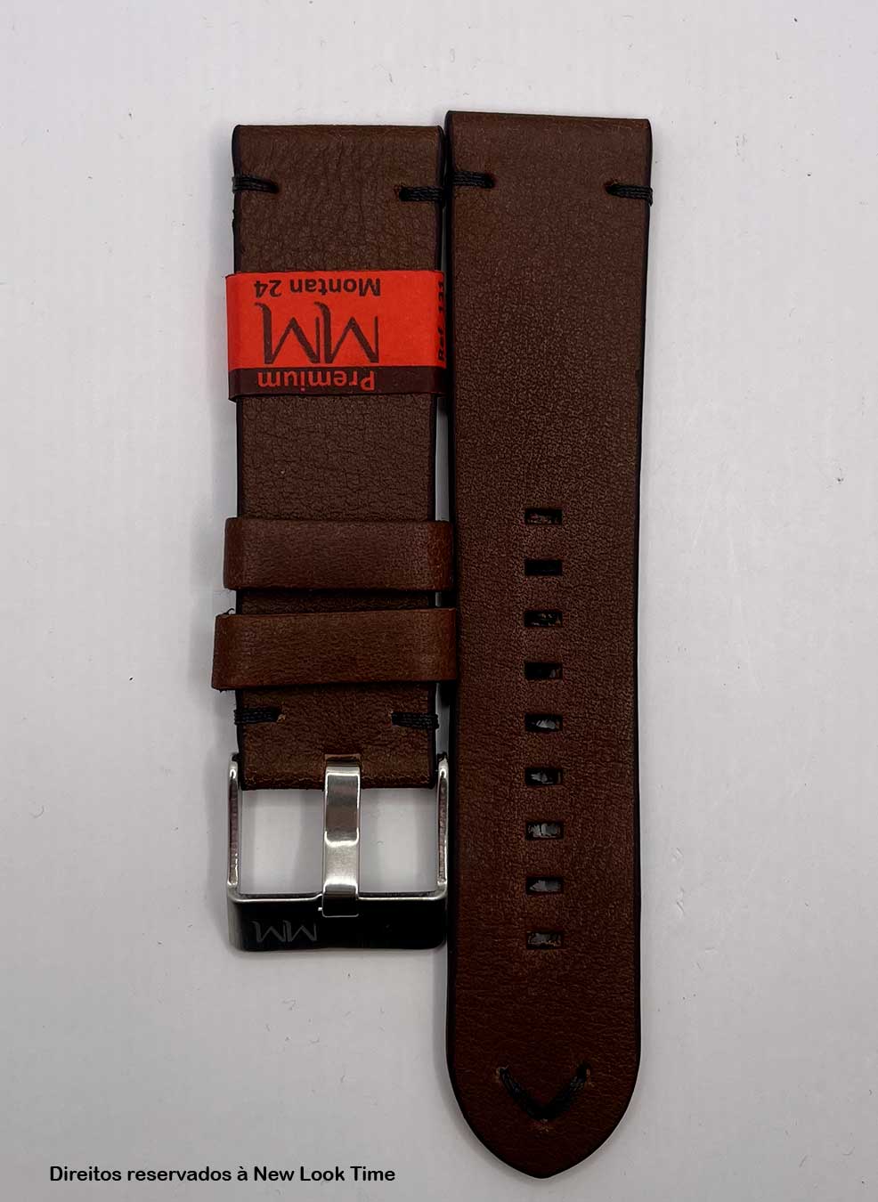 Pulseira Couro Marrom Relógios 24mm Montan Costura Preta Fivela Prata