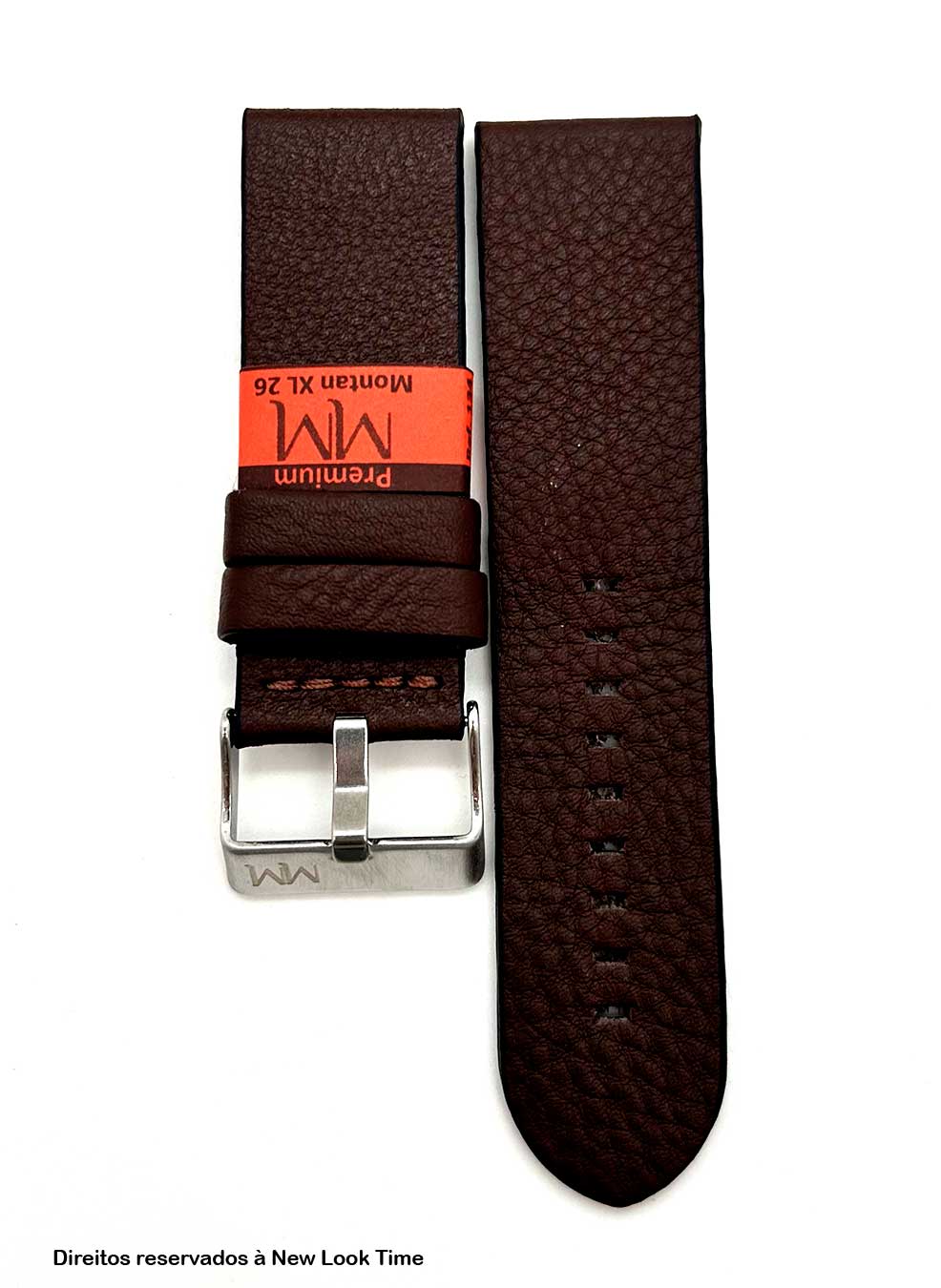 Pulseira Couro Marrom Relógios 26mm Montan Sem Costura Fivela Prata