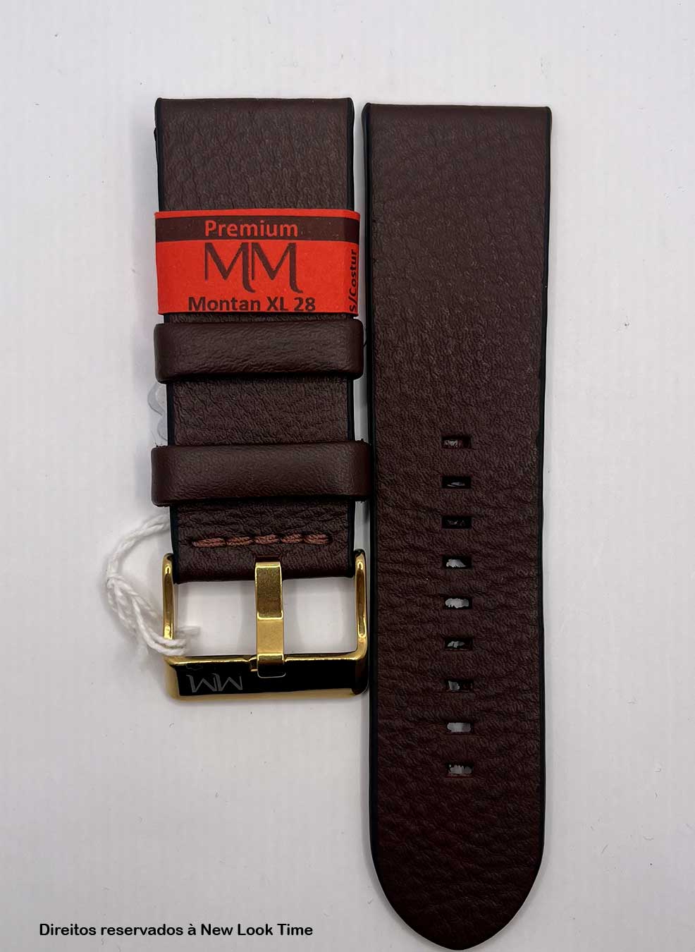 Pulseira Couro Marrom Relógios 28mm XL Montan Sem Costura Fivela Dourada