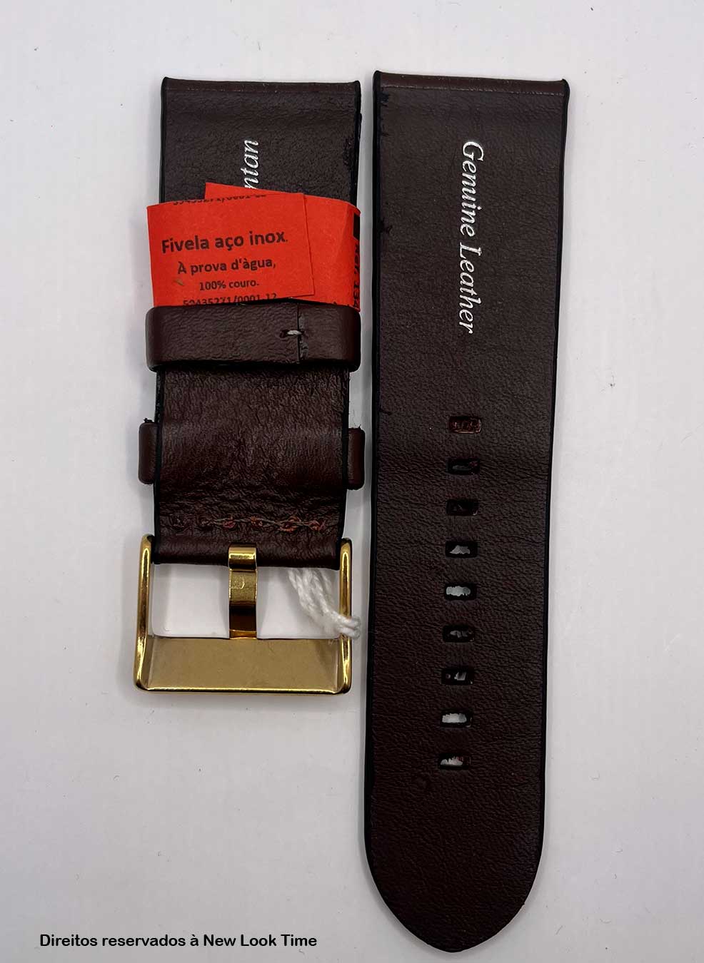 Pulseira Couro Marrom Relógios 28mm XL Montan Sem Costura Fivela Dourada