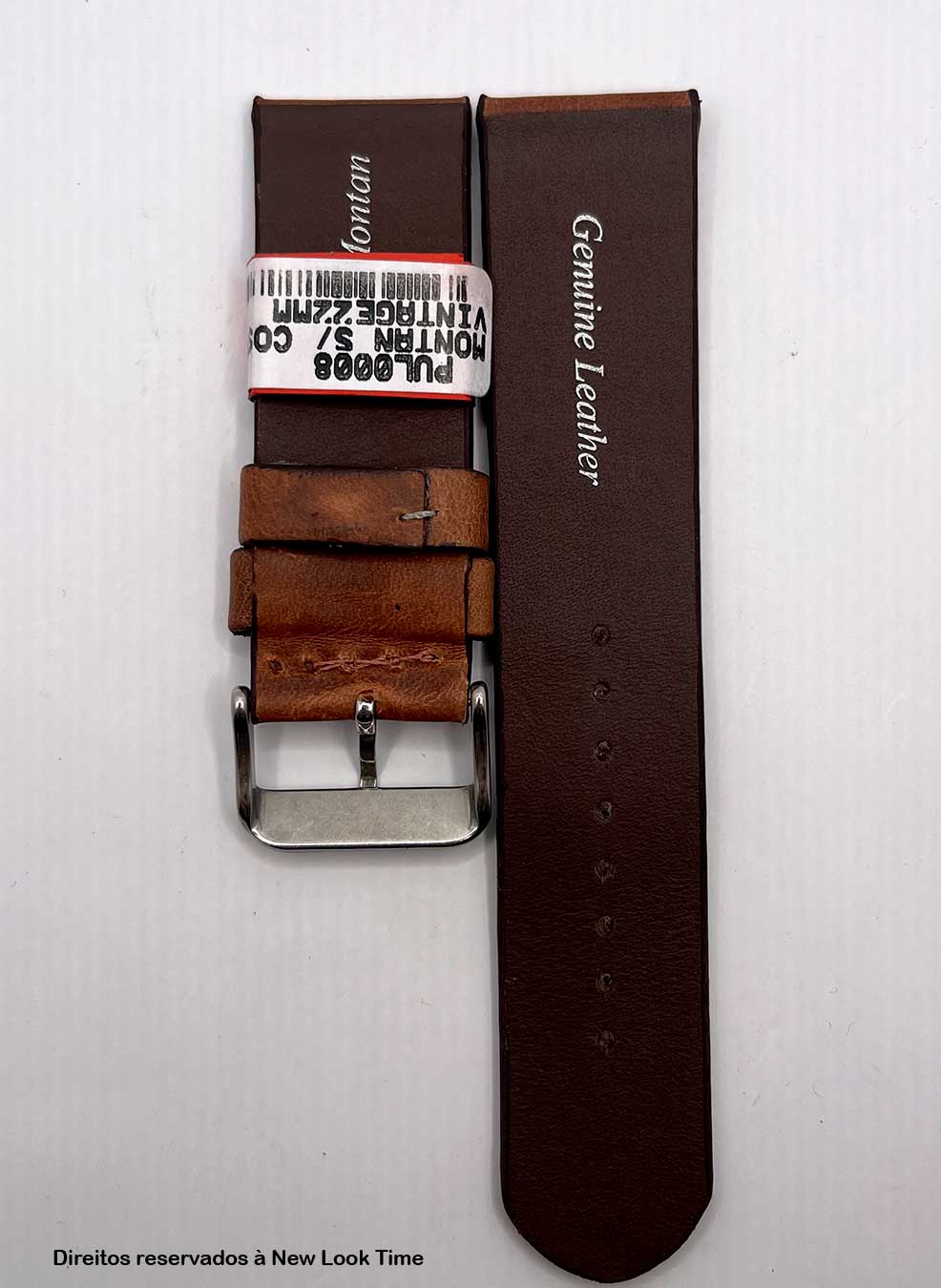 Pulseira Couro Vintage Relógios 22mm Montan sem Costura Fivela Prata