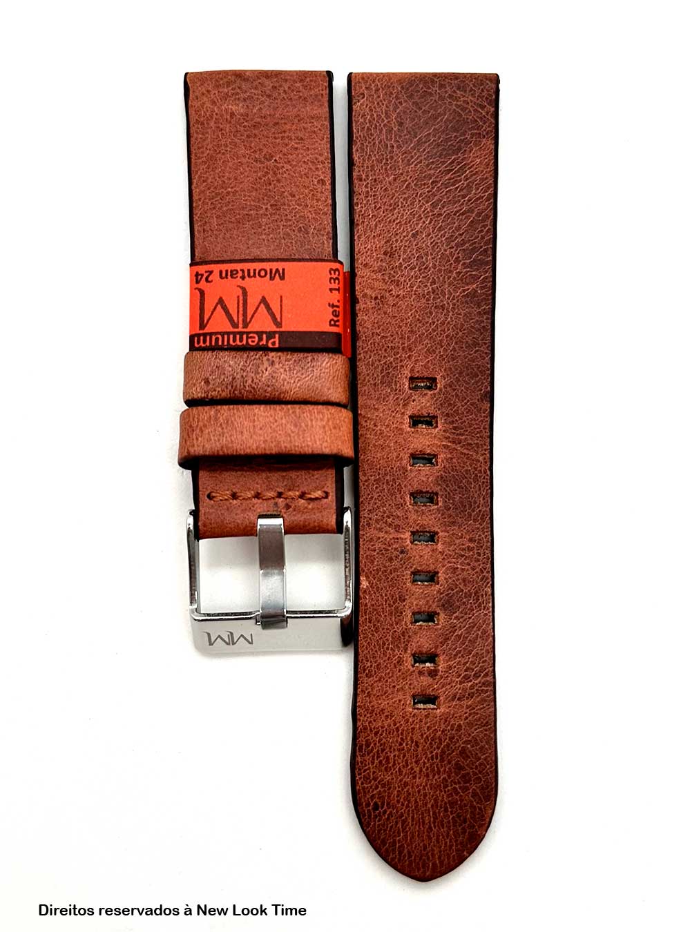 Pulseira Couro Vintage Relógios 24mm Montan sem Costura Fivela Prata