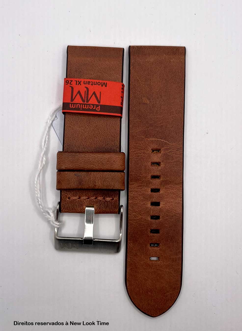 Pulseira Couro Vintage Relógios 26mm XL Montan Sem Costura Fivela Prata