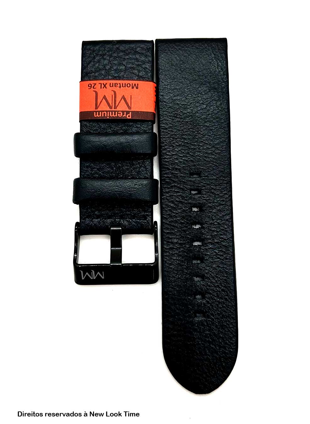 Pulseira Couro Preto Relógios 26mm XL Montan Sem Costura Fivela Preta