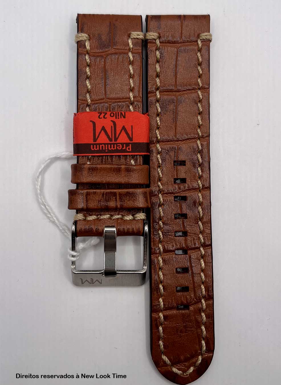 Pulseira Couro Havana Relógios 22mm Nilo Costura Clara Fivela Prata
