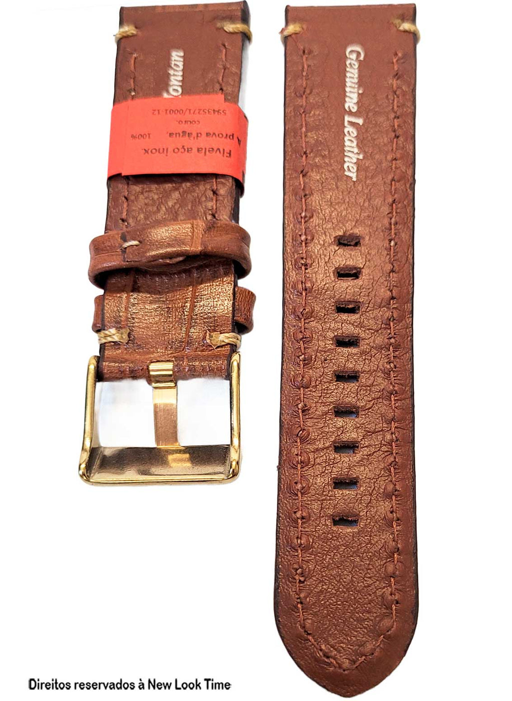 Pulseira Couro Havana Relógios 24mm Nilo Costura Clara Fivela Dourada