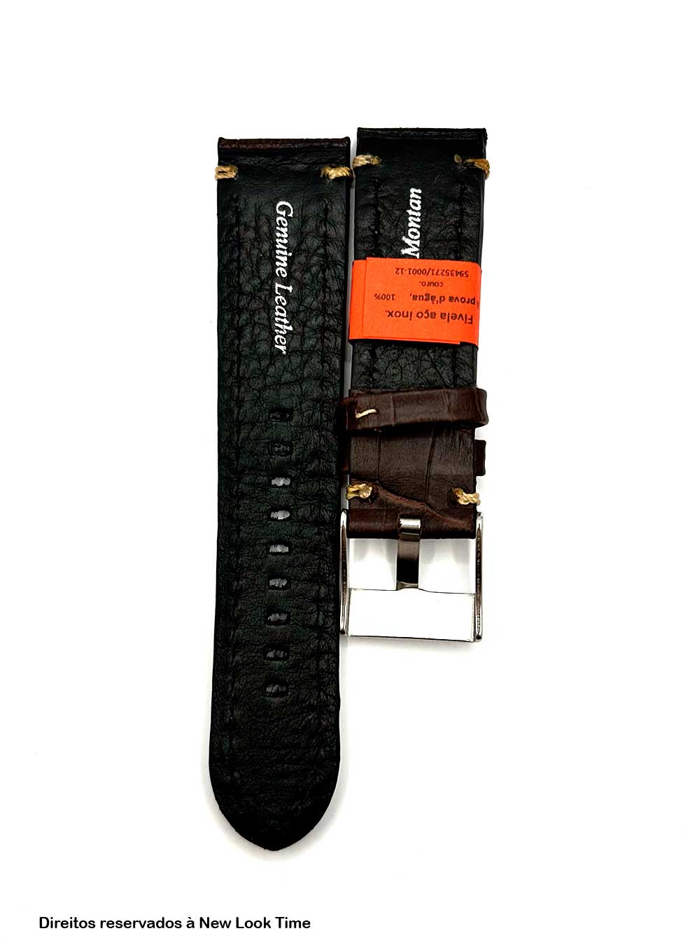 Pulseira Couro Marrom Relógios 24mm Nilo Costura Clara Fivela Prata