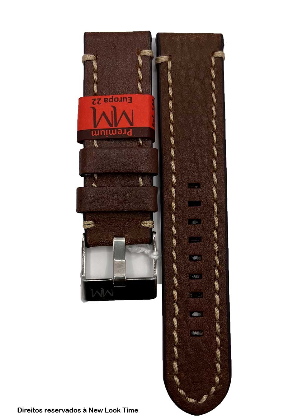 Pulseira Couro Marrom Relógios 22mm Europa Costura Clara Fivela Prata