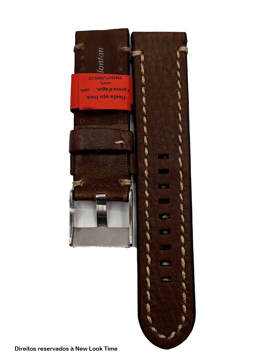 Pulseira Couro Marrom Relógios 22mm Europa Costura Clara Fivela Prata
