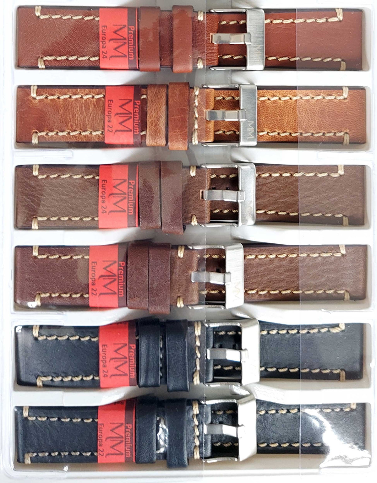 Pulseira Couro Marrom Relógios 22mm Europa Costura Clara Fivela Prata