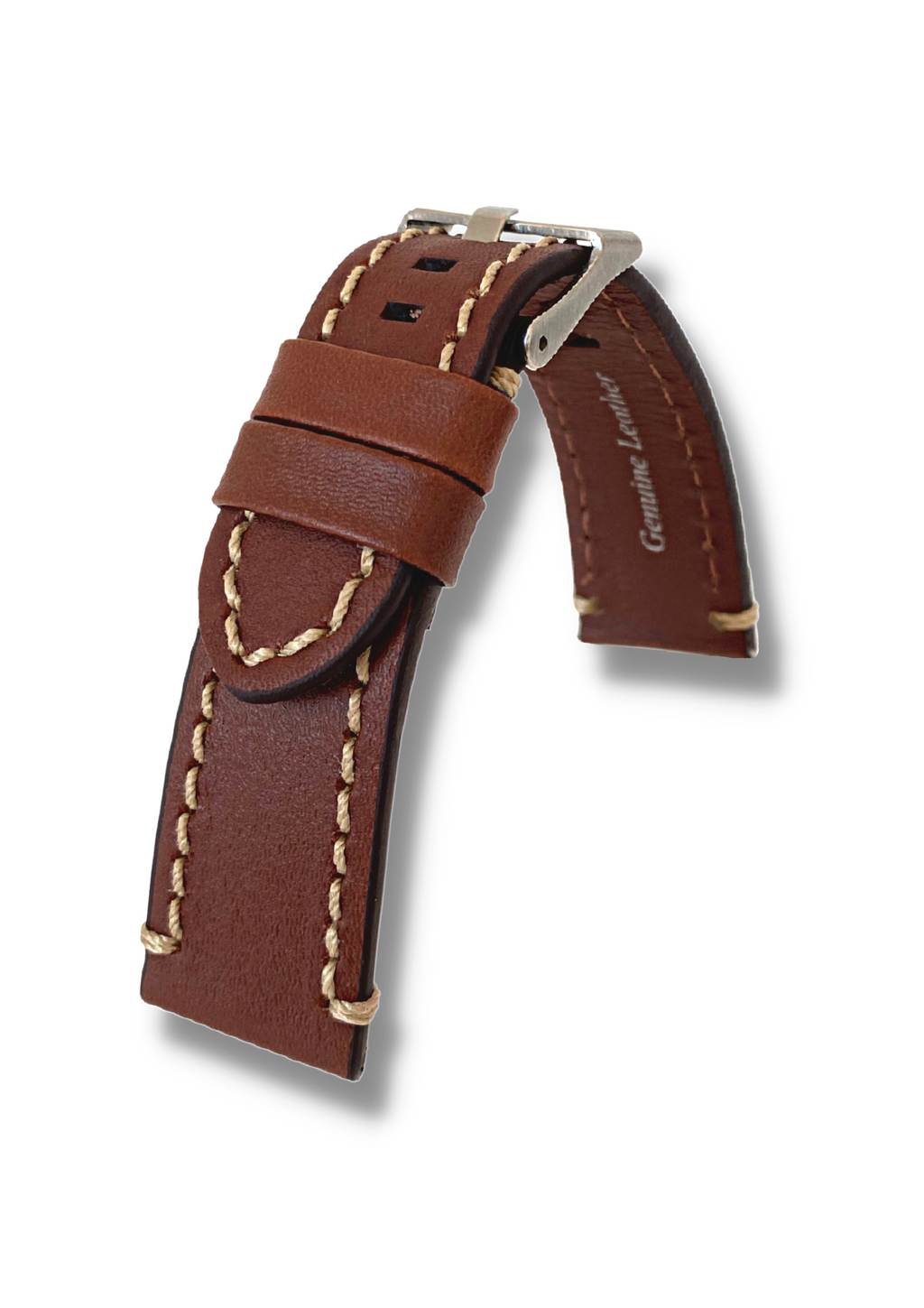 Pulseira Couro Marrom Relógios 22mm Europa Costura Clara Fivela Prata