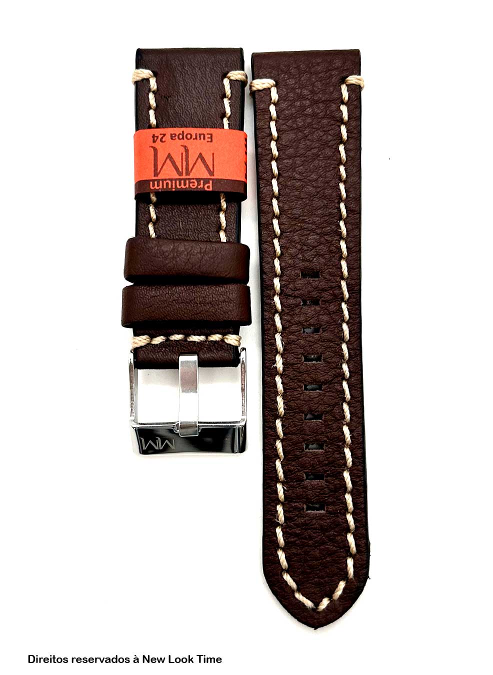 Pulseira Couro Marrom Relógios 24mm Europa Costura Clara Fivela Prata