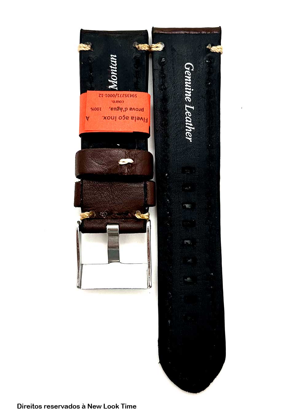 Pulseira Couro Marrom Relógios 24mm Europa Costura Clara Fivela Prata