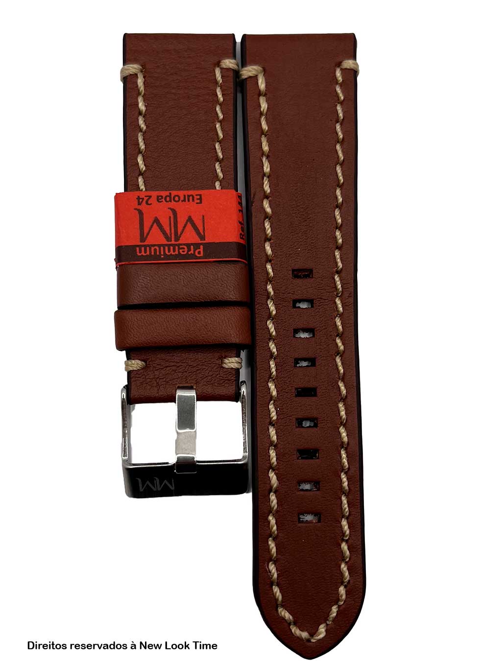 Pulseira Couro Havana Relógios 24mm Europa Costura Clara Fivela Prata