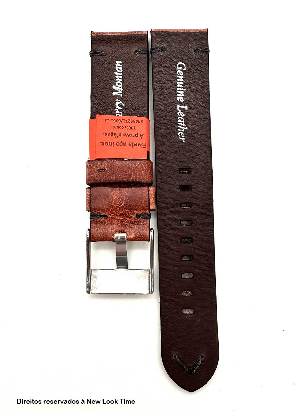 Pulseira Couro Vintage Relógios 20mm Montan Costura Preta Fivela Prata