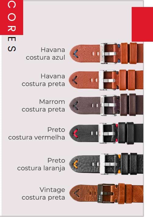 Pulseira Couro Vintage Relógios 20mm Montan Costura Preta Fivela Prata