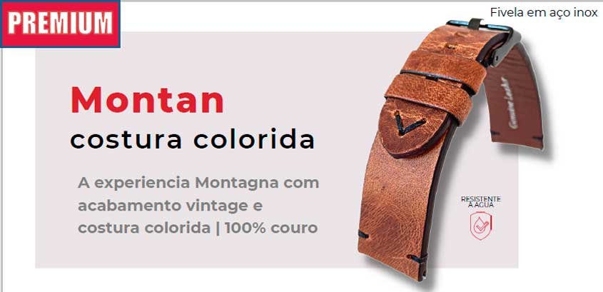 Pulseira Couro Vintage Relógios 20mm Montan Costura Preta Fivela Prata