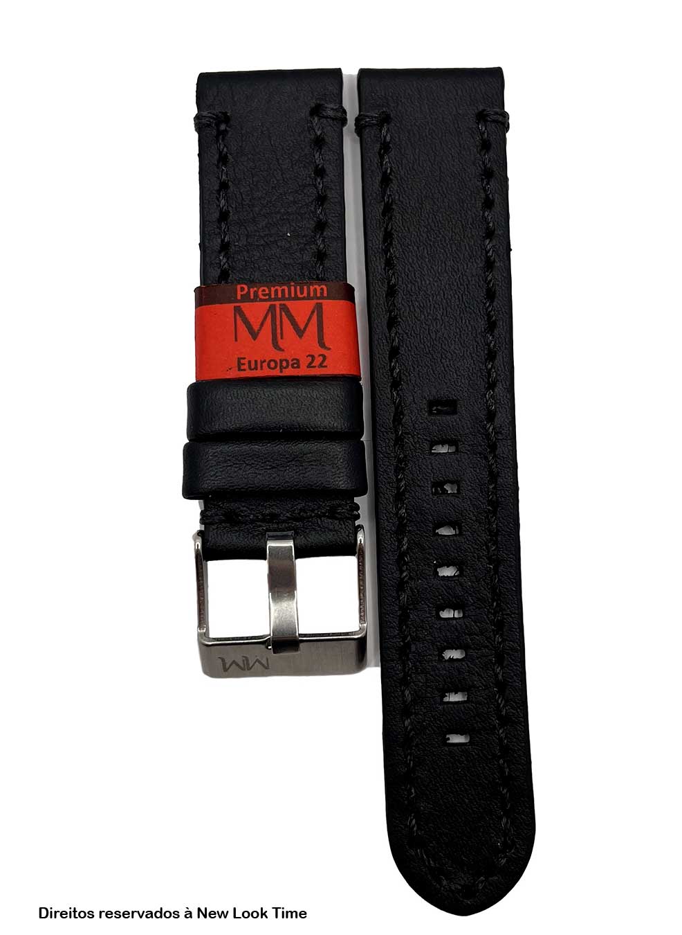 Pulseira Couro Preto Relógios 22mm Europa Costura na cor Fivela Preto