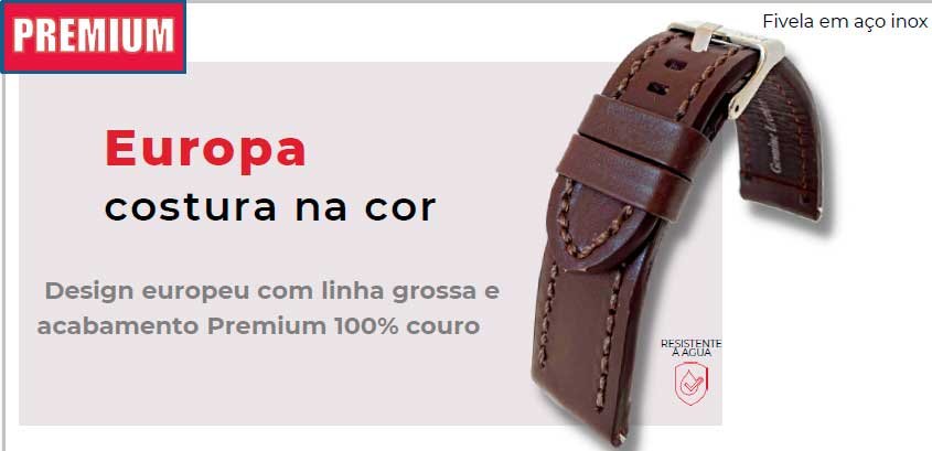 Pulseira Couro Preto Relógios 22mm Europa Costura na cor Fivela Preto