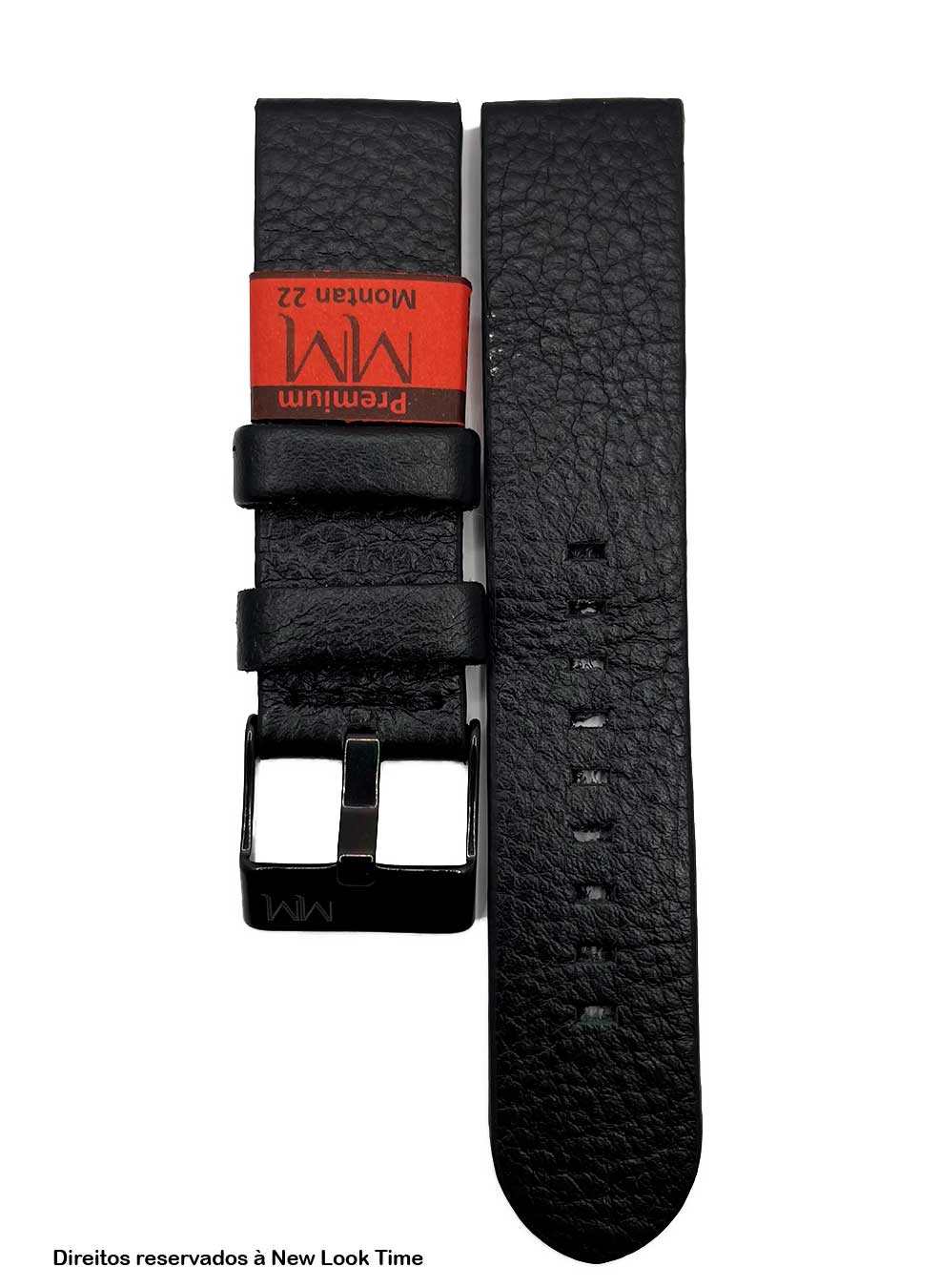 Pulseira Couro Preto Relógios 22mm Montan Sem Costura Fivela Preta