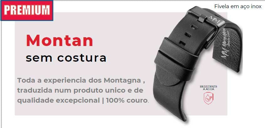Pulseira Couro Preto Relógios 24mm Montan sem costura Fivela Preta