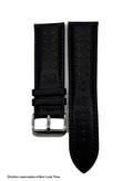 Pulseira Couro Preto Relógios 24 mm Tokio Detalhe Amarelo Fivela Prata