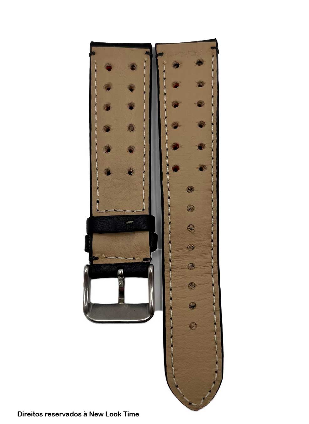Pulseira Couro Preto Relógios 20 mm Tokio Detalhe Laranja Fivela Prata
