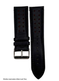 Pulseira Couro Preto Relógios 24 mm Tokio Detalhe Vermelho Fivela Prata