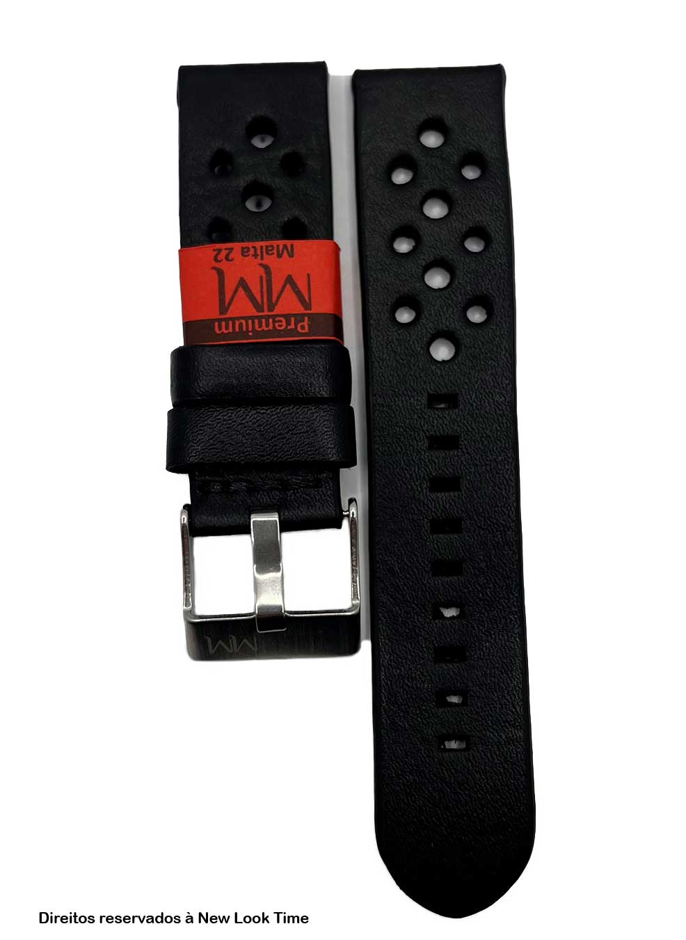 Pulseira Couro Preto Relógios 22mm Malta Fivela Prata