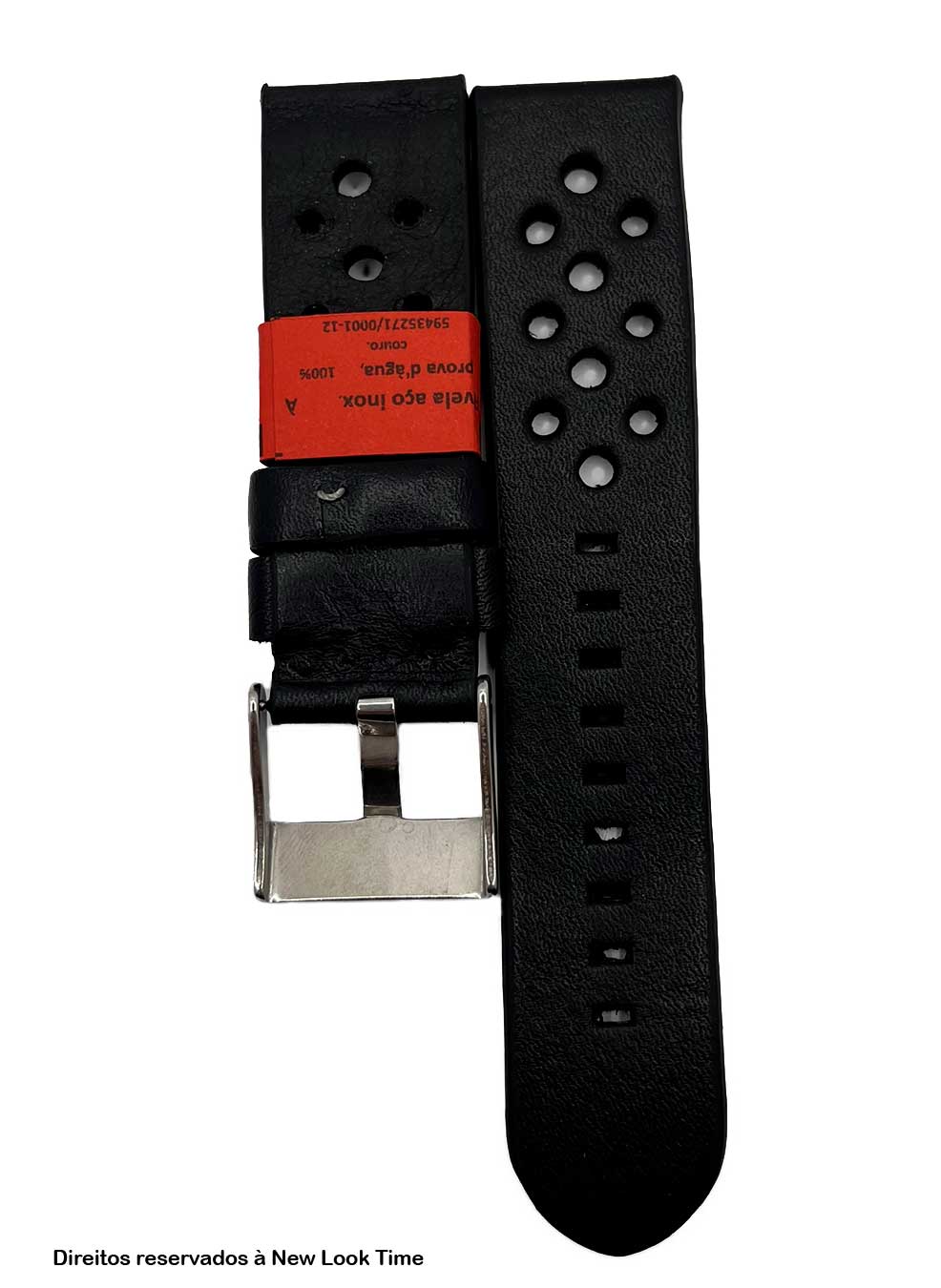 Pulseira Couro Preto Relógios 22mm Malta Fivela Prata