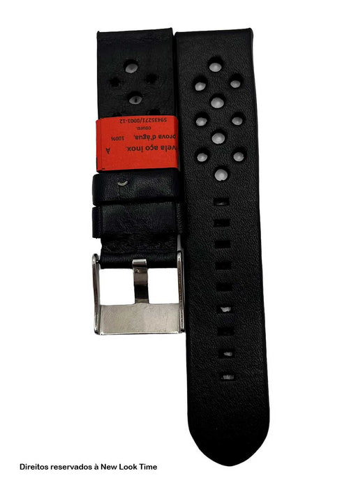 Pulseira Couro Preto Relógios 22mm Malta Fivela Prata