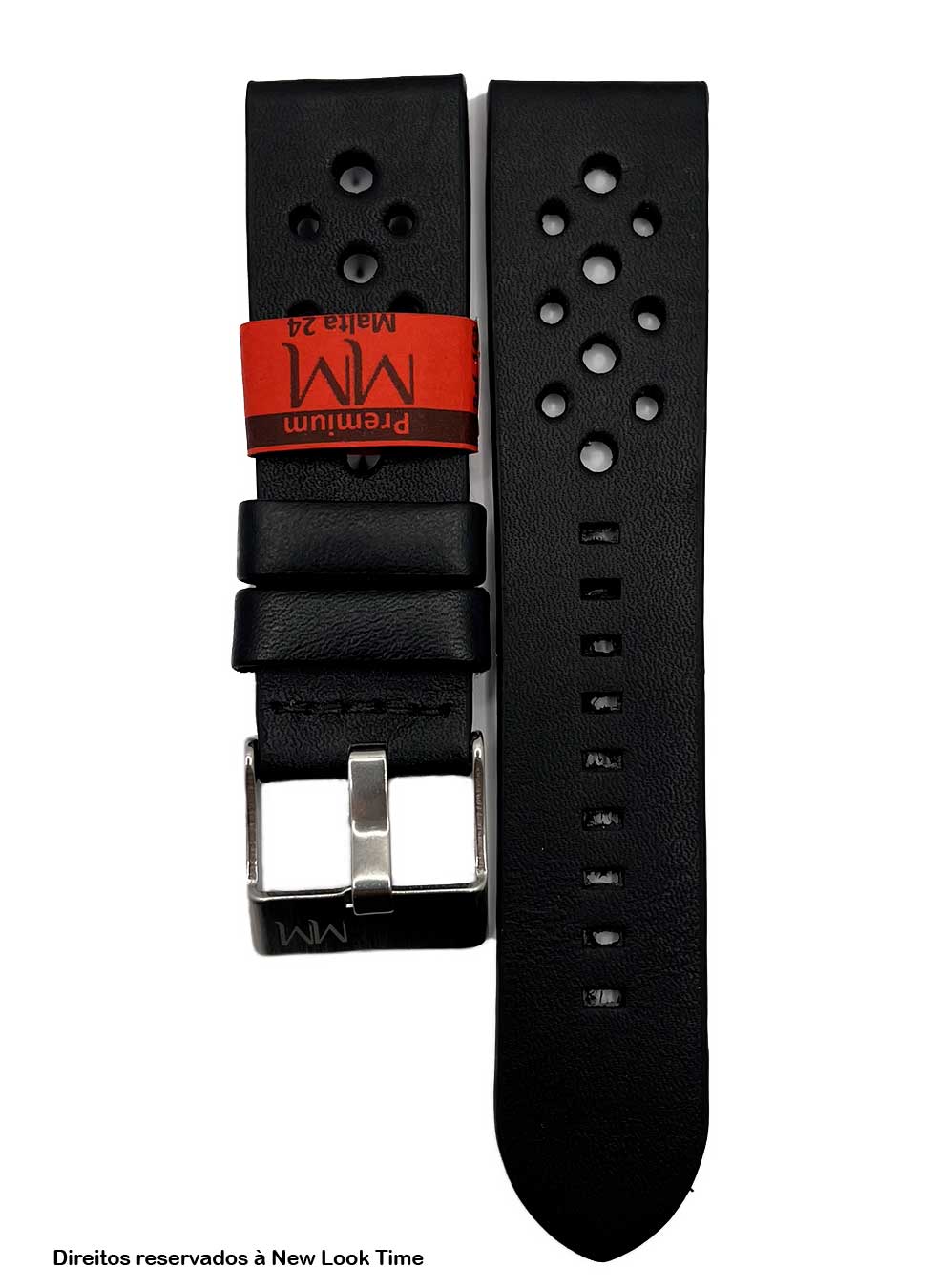 Pulseira Couro Preto Relógios 24mm Malta Fivela Prata