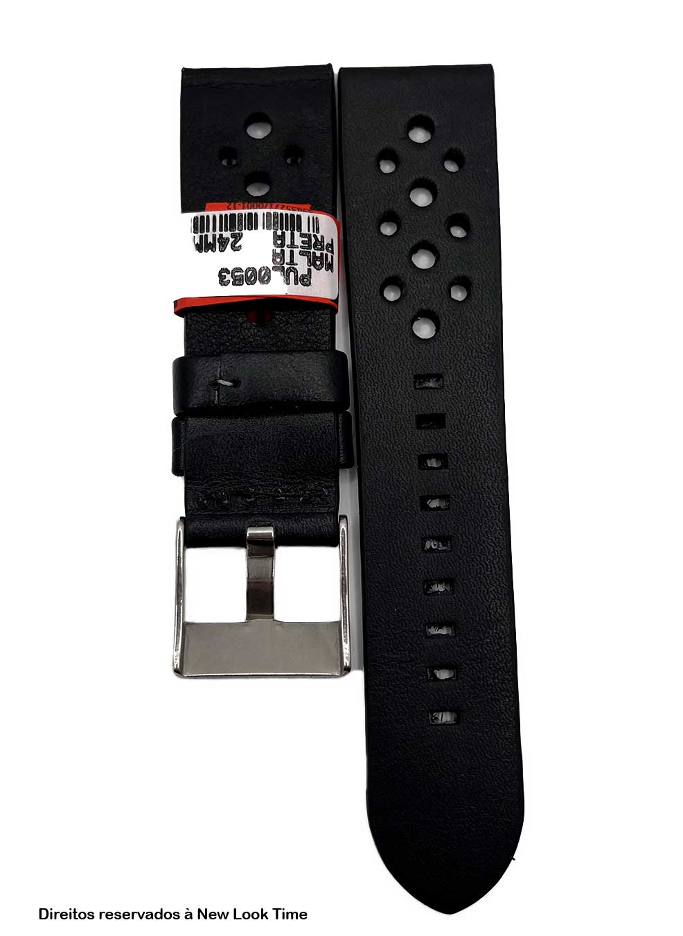 Pulseira Couro Preto Relógios 24mm Malta Fivela Prata
