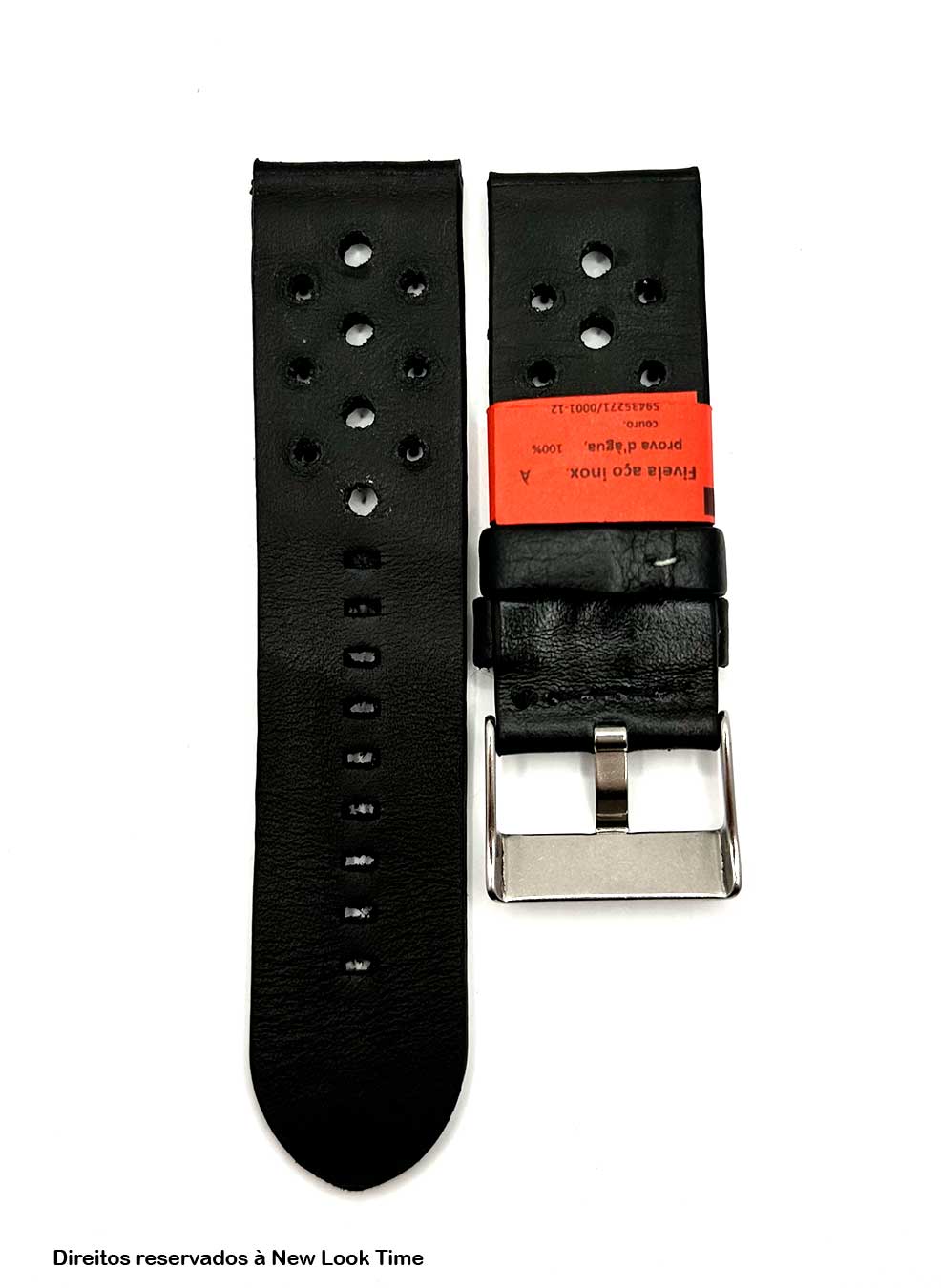 Pulseira Coura Malta Preta 26mm XL Fivela Prata