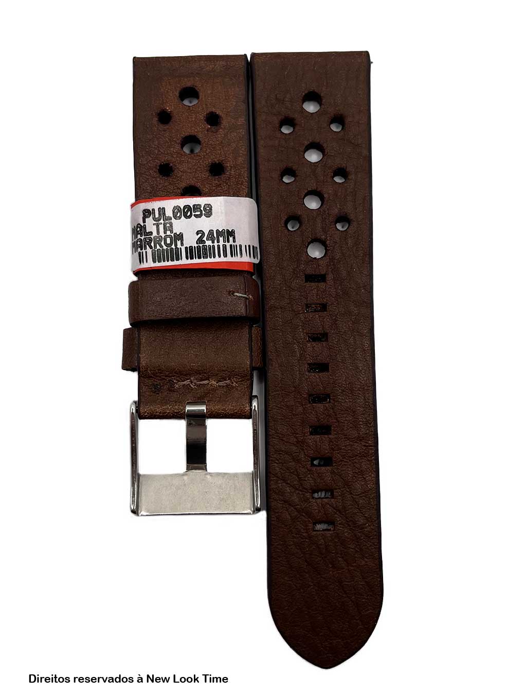 Pulseira Couro Marrom Relógios 24mm Malta Fivela Prata