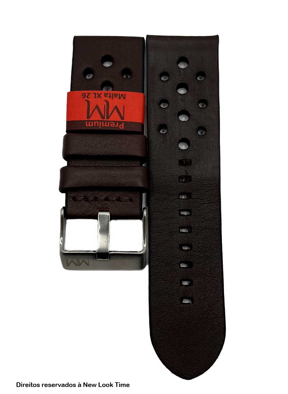 Pulseira Couro Marrom Relógios 26mm Malta XL Fivela Prata