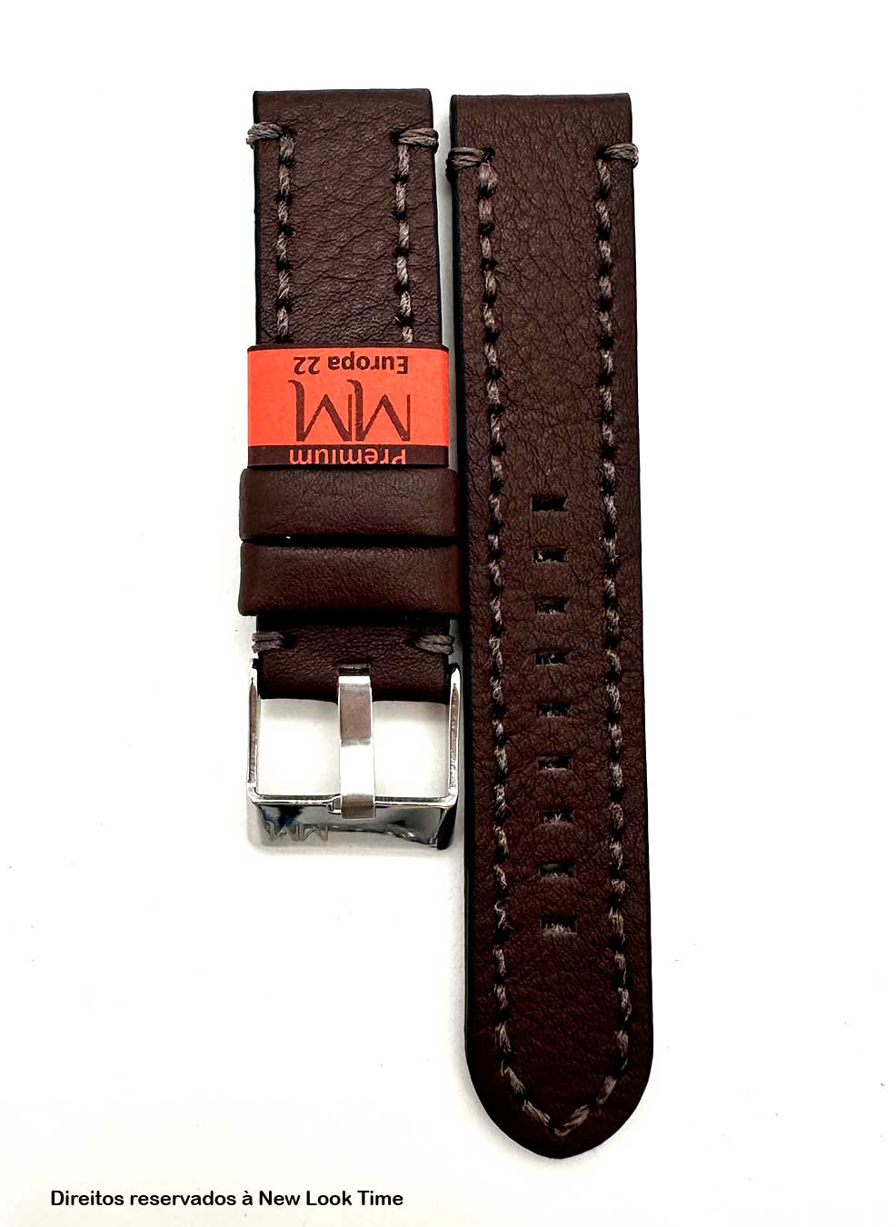 Pulseira Couro Marrom Relógios 22mm Europa Costura na cor Fivela Prata