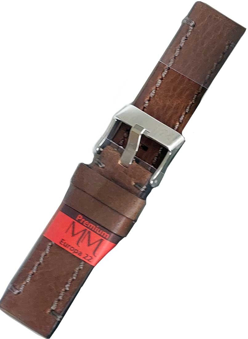 Pulseira Couro Marrom Relógios 22mm Europa Costura na cor Fivela Prata