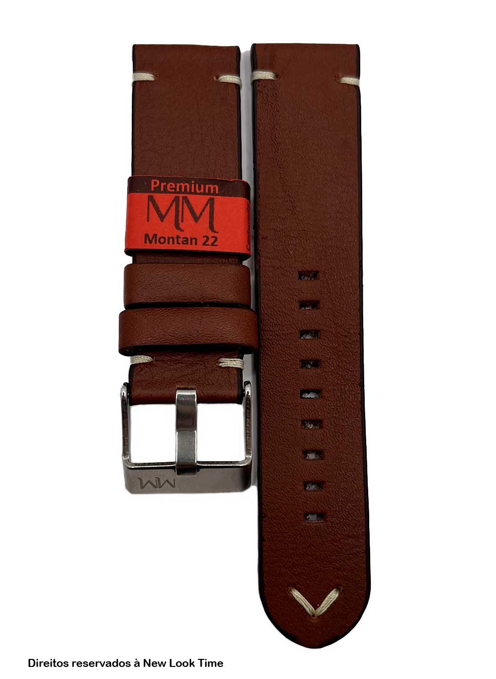 Pulseria Couro Havana Relógios 22mm Montan Costura Clara Fivela Prata