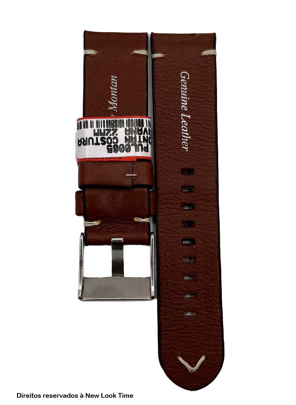 Pulseria Couro Havana Relógios 22mm Montan Costura Clara Fivela Prata
