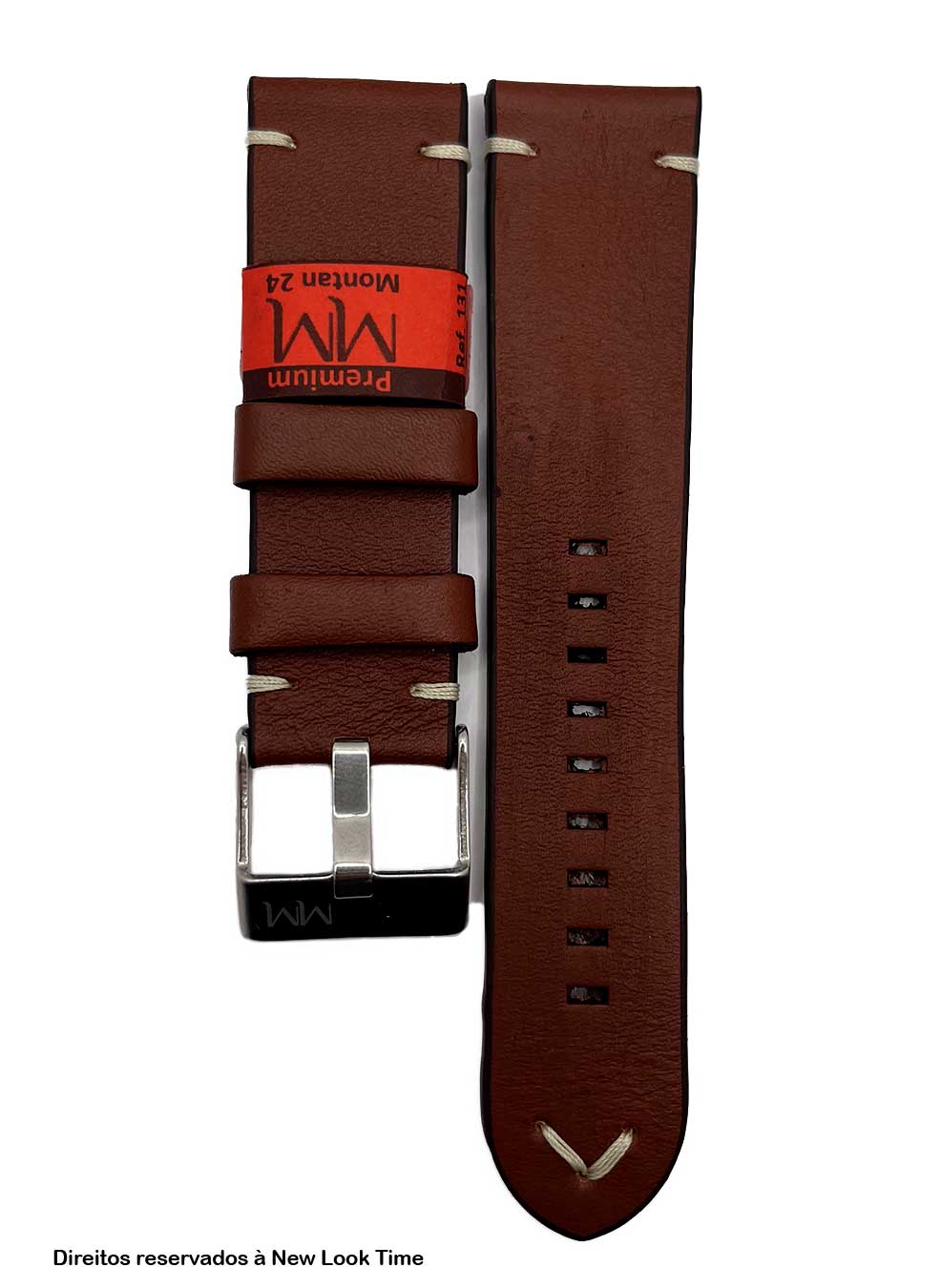 Pulseria Couro Havana Relógios 24mm Montan Costura Clara Fivela Prata