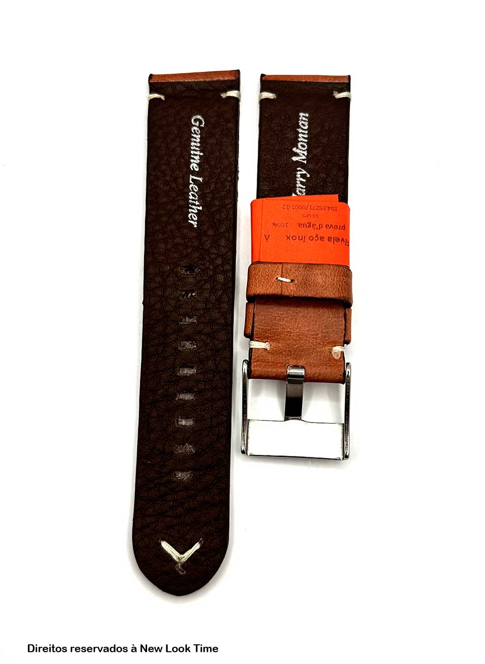 Pulseira Couro Vintage Relógios 22mm Montan Pesponto Claro Fivela Prata