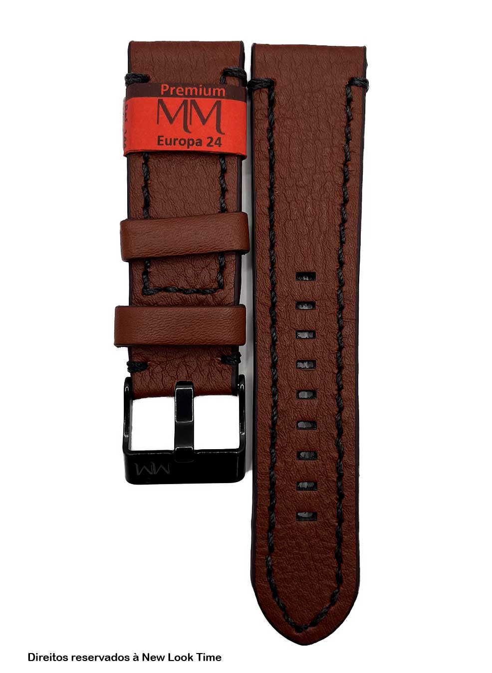 Pulseira Couro Havana Relógios 24mm Europa Costura Preta Fivela Preta