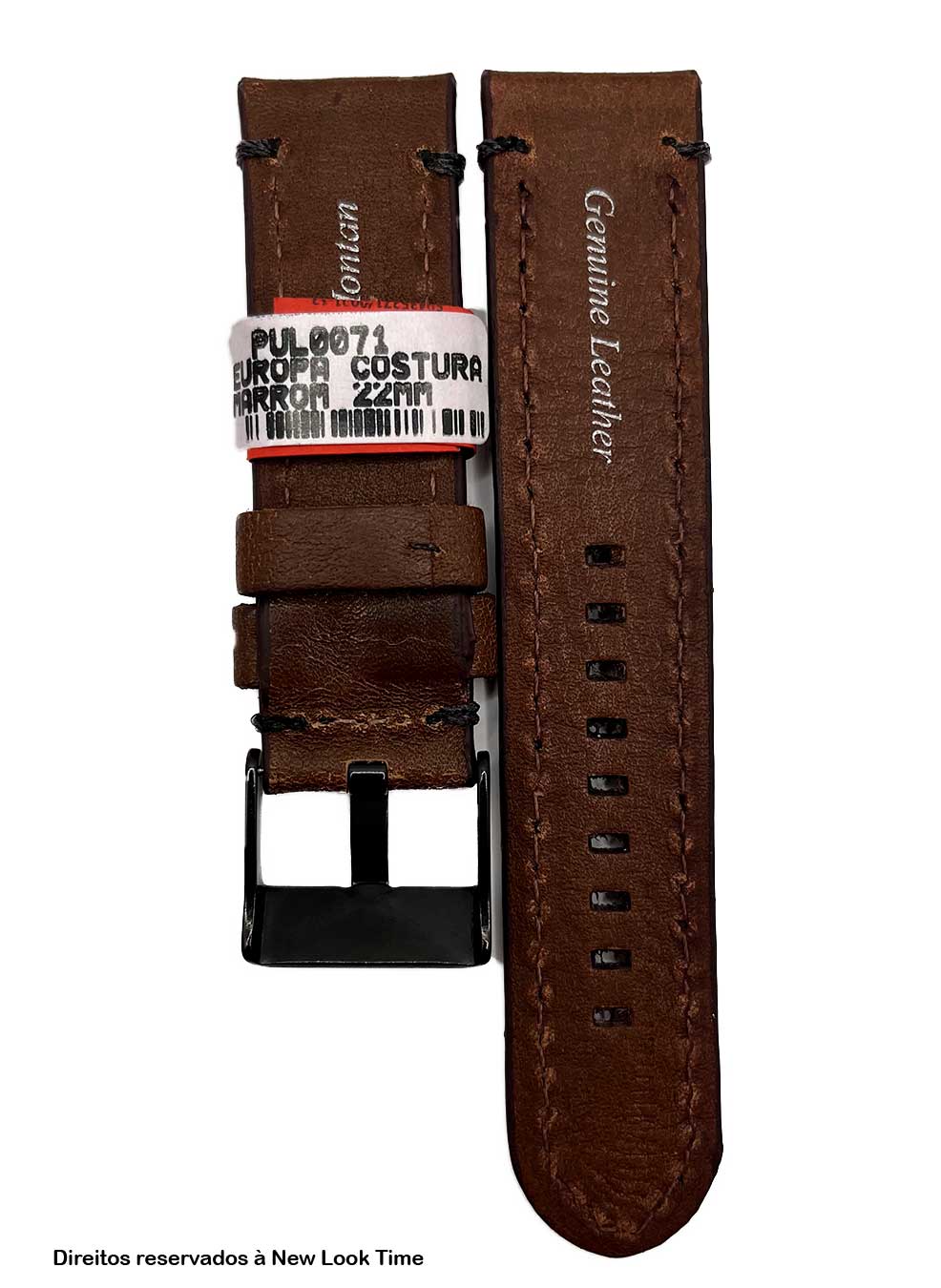 Pulseira Couro Marrom Relógios 22mm Europa Costura na cor Fivela Preta