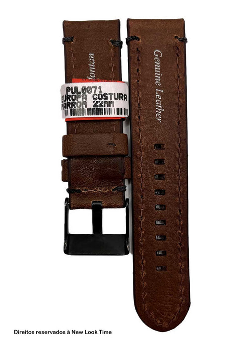Pulseira Couro Marrom Relógios 22mm Europa Costura na cor Fivela Preta