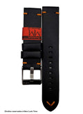 Pulseria Couro Preto Relógios 20mm Montan Costura Laranja Fivela Prata