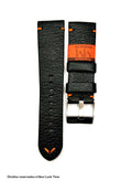 Pulseira Montan Costura Laranja Preta 24mm Fivela Prata